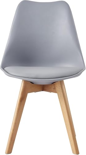 mcc direct Dining Chair with Wooden Legs and Soft Cushion Pad Stylish Retro Lounge Dining Office (Grey) - EVA - Image 3