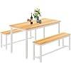Dining Table Set for 4, Kitchen Table Set with 2 Benches, 3-Piece Dining Table and Chair Set, Dining Room Table Set for Small Space, Kitchen, Dining Room, Apartment, Breakfast Nook, Beige