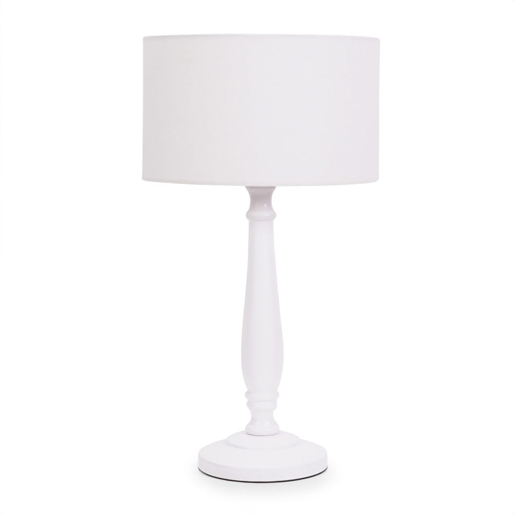 Valuelights White | Traditional Wood Candlestick Table Lamp With Fabric Drum Shade For Living Room Bedroom | Table Lamps, Home Décor & Improvement Essential | Included Led Bulb