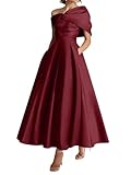 KIYNE Vestido formal para madre de la novia para mujer, con bolsillos, cuello en V, de satén, para invitada de boda, vestido formal, granate, 44