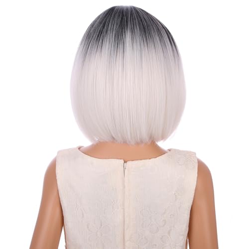 Image of Ombre Blonde Kids Wig Girls Dark Roots Middle Part Wig Short Straight Bob Wigs Synthetic Wigs