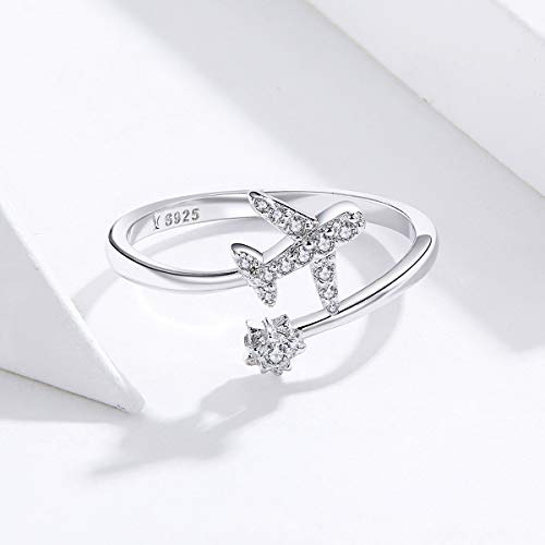 CZ Airplane Open Statement Rings S925 Sterling Silver for Women Crystal Diamond Travel Souvenir Adjustable Wrap Cuff Eternity Promise Engagement Ring Finger Band Dainty Jewelry Gifts4