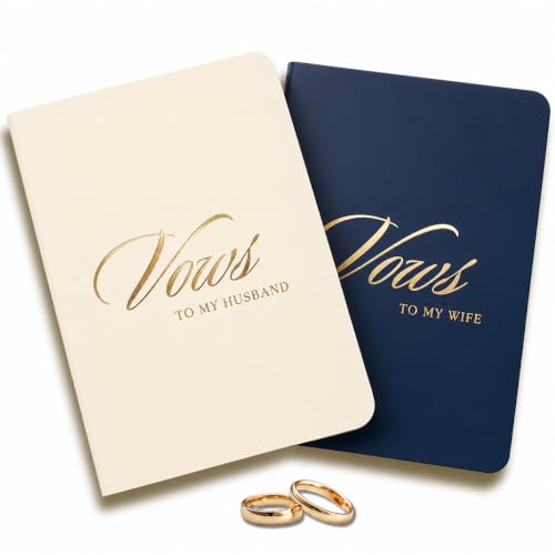 Paperell Vow Books His and Hers – Wedding Vow Book, 24 Lined Pages, Soft Touch Cover with Gold Foil, Wedding Day Essentials, Wedding Table Décor Must-Haves 5.5 x 4 Inches Navy & White