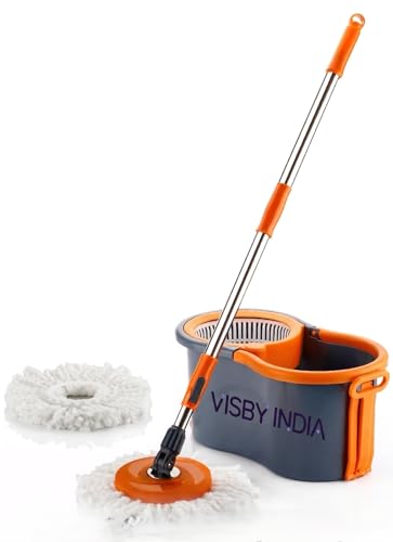 Spin Mop with Wheels & Deluxe Wringer System | Bucket Floor Clean...
