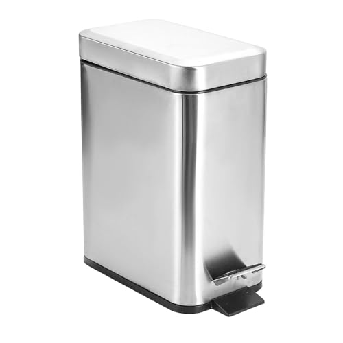 Step Pedal Small Bathroom Trash Can With Lid,6 Liter / 1.6 Gallon Stainless Steel Bathroom Garbage Can,Mini Rectangle Trashcans for Bedroom,Toilet,Living Room and Office Covered Waste Basket,Silver
