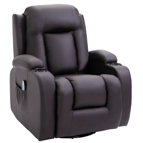 Homcom - Sillón de masaje y relaxación eléctrico, calentador reclinable, reposapiés, mando a distancia, color marrón
