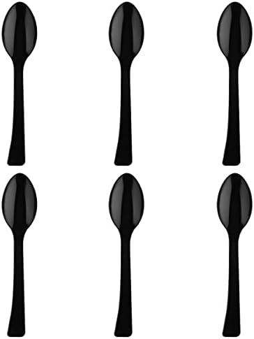 9 Inch Disposable Plastic Spoons, 60 Count Serving Spoons, Heavy Duty Serving Utensils Set, Food Safe Material, BPA Free, Black