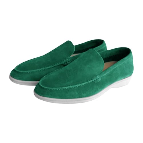 Zapatos planos de moda para hombre con un pie y estribos, redondos planos, suaves, ligeros, lisos, cómodos, informales para hombre, zapatos Grogs para hombre, verde, 44 EU