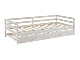 Vente unique   Lit gigogne 2 x 90 x 190 cm   Pin Massif et MDF   Blanchi à la Chaux   Aedan II