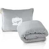 EverSnug Travel Blanket and Pillow - Ultra-Soft, Compact & Lightweight, 65x40 Inches, with Carry Case, Luggage Sleeve & Backpack Clip for Airplane Comfort (Light Grey)