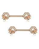 Melighting Dainty Bee Nipple Rings 14G Surgical Steel 316L 2pcs Nipple Barbell CZ Nipple Piercing Jewelry Nipple Ring for Women Body Piercing Jewelry 14mm