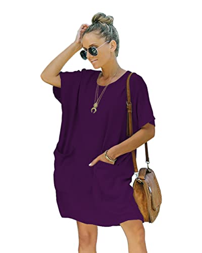 Image of Women's Casual Summer T Shirt Dress Elastic Loose Short Sleeve Dress with Pocket for Women