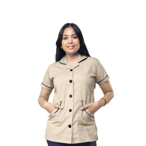 UNIFORM CRAFT Women's Polyester and Cotton Twill Nurse Uniform,ONLY TOP (Beige Navy,S -SIZE)-picture-11
