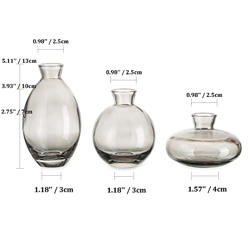 Bud Vases 3Pcs/Set Small Vases Handmade Cute Gray Small Vases for Flowers Centerpieces Glass Vases Mini Vase Home Decor Centerpieces, Events Table Decor - Image 4