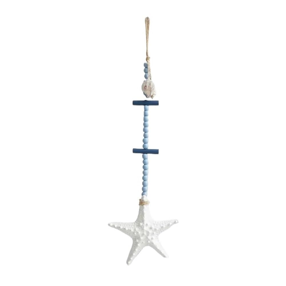 Nautical Wooden Hanging Ornaments, Mediterranean Rustic Wall Decor Accessories with Starfish Shell Crafts