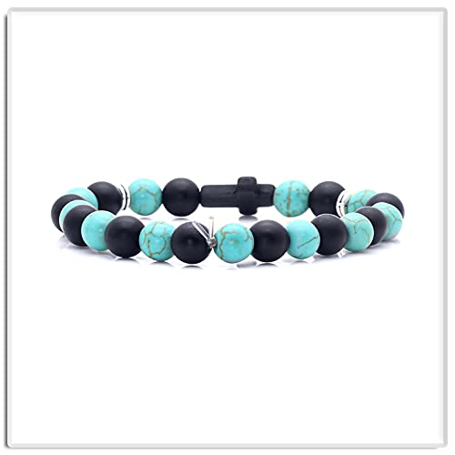 Image of Xusamss Fashion 8MM Matte Agate Beads Bracelet Cross Elastic Bracelet,7 1 /2 Wrist