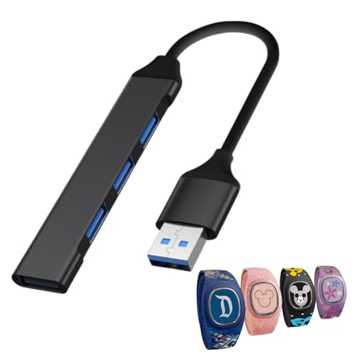 Vlynly MagicBand+ Compatible USB Charging Hub - 4-Device Charger, USB-A Input, Requires External Power, Compact Travel Essential, Black