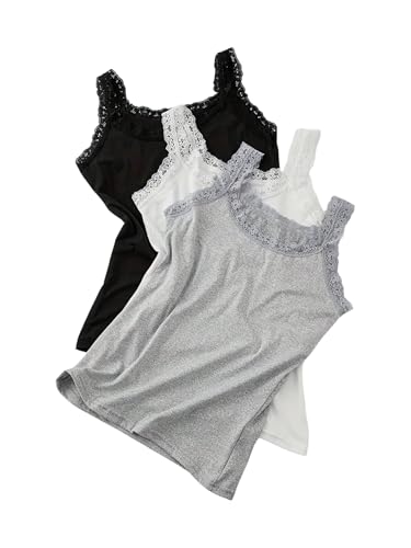 OYOANGLE Women's 3 Pack Lace Trim Scoop Neck Tank Top