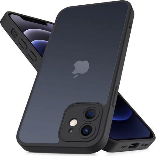 Mootobo iPhone 12 Case 6.1 inch Military-Grade Protection 360 Full Body Frosted Translucent Back Phone Cover Anti-Fingerprint Slim Shockproof Phone Case for iPhone 12 Black