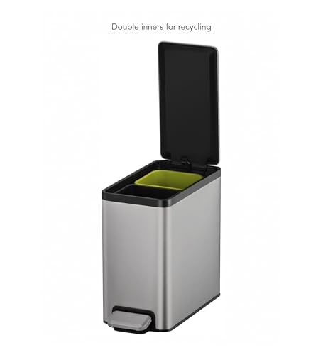 Image of Obsessions EKO Stainless Steel Step Trash Can - 3+3 Litre Dual Compartment Dustbin with Pedal & Removable Liners, Metallic for Kitchen & Bathroom
