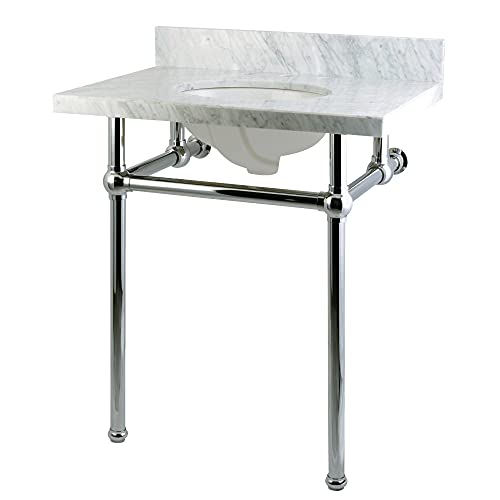 Kingston Brass Kvpb30Mb1 Templeton Console Sink, 30" L X 22" W X 12-1/4" D, Carrara Marble/Polished Chrome #TOP9