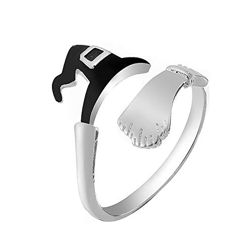 MUZHE Halloween Witch Hat Pumpkin Ring Broom Pumpkin Lamp Hollowout Simple Adjustable Sterling Silver Ring (Witch Broom-B) MUZHE Halloween Witch Hat Pumpkin Ring Broom Pumpkin Lamp Hollowout Simple Adjustable Sterling Silver Ring (Witch Broom-B)