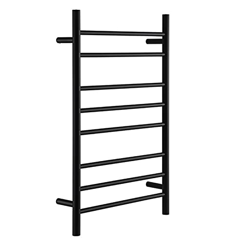 ZQFIDFYR Towel Warmer Drying Rack Matte Black Electric Heated Towel Rack 8 Bar Wall Mounted 304 Stainless Steel Constant Temperature Heated Towel Rail for Bathroom (Plug in)