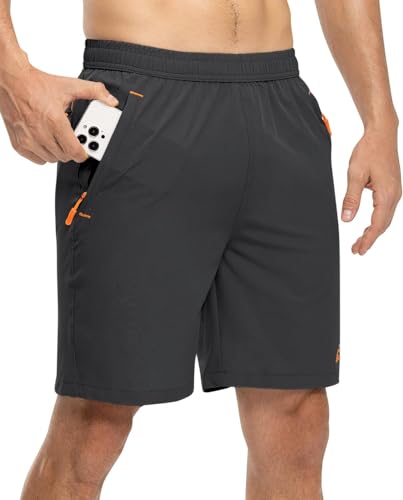 DAFENP Pantalones Cortos de Deporte Running para Hombre Secado Rápido Short con Bolsillos con Cremallera Verano Transpirables para Gimnasio Fitness DK8853M-Grey-L