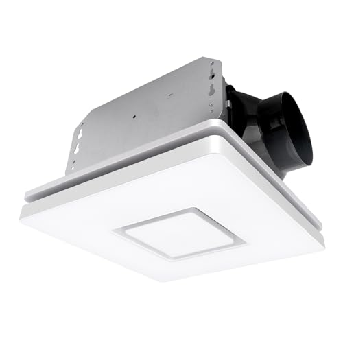 Image of Akicon Bathroom Exhaust Fan with Light, 90 CFM, 1.5 Sones Bath Fan Light Combo, 15W Dimmable 3CCT LED Light with 5W Night Light Ventilation fan for Home, Square, White