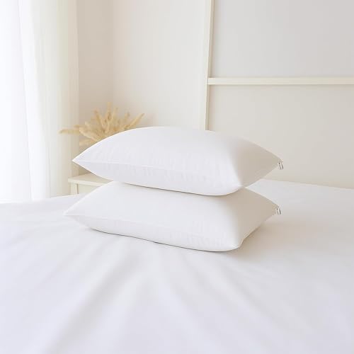 Image of Sleepwell Umang L Pillow | Conjugate Fibre | Neck Support & Pressure Relief | Hypoallergenic & Dust Resistant | Medium Soft Firm | Lightweight & Breathable | Machine Wash | 24x16 Inch | Pack of 2