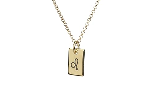 Collier Pendentif Léo en or 14k : bijou zodiacal rectangulaire haut de gamme