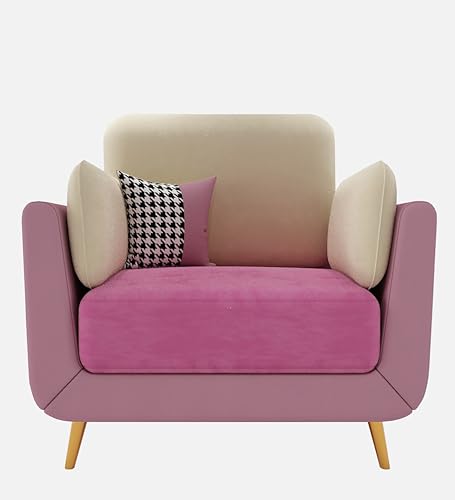 Image of Black Wood Modern Montez Luxurious Velvet 1 Seater Sofa for Bedroom, Living Room, Dining Room, Drawing Room, Home Office in Bug Resistant Wood (Pink & Beige, 1 Seater)