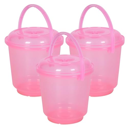 Image of Urbane Home Pack of 3 Bucket | Bathroom Bucket | Utility Bucket for Daily Use | Water Storage Bucket | Bathing Bucket with Handle & Lid | 13 LTR | SUPER-013 | Transparent Pink