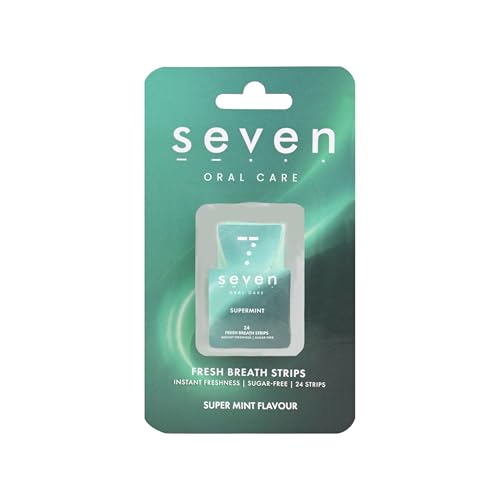 Image of Seven Oral Care Breath Strips Super Mint | Instant Mouth Freshener | Sugar Free Dissolving Oral Strips | Fresh Breath On-the-Go | Pocket Friendly Travel Size | 24 Count