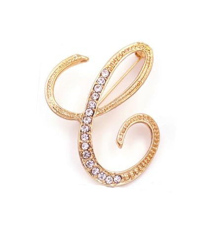 Image of vmcoatdu Women A-Z Initial Pins 26 Letters Pins Gold Plated Metal Brooches Clear Crystal Rhinestone Brooch Breastpin Badge