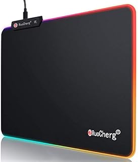 RuoCherg RGB Gaming Mouse Mat, 300 x 250 x 4 mm LED Mouse Pad, Smooth Surface, Non-Slip Rubber Base Glowing Mousepad for Gaming Gamers, PC, Laptop, Desk
