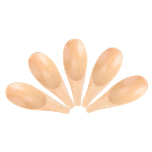OFFSCH 5Pcs Mini Wood Spoons Short Handle Scoop for Sugar Tea Ice Cream Lightweight and Easy to Clean Kitchen Accessories for Home Office and Tea Shops