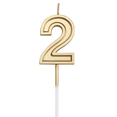 URAQT Birthday Candles Numbers, Gold Glitter Birthday Numeral Candles for Birthdays, Weddings, Reunions, Theme Party, Number 2
