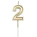URAQT Birthday Candles Numbers, Gold Glitter Birthday Numeral Candles for Birthdays, Weddings, Reunions, Theme Party, Number 2