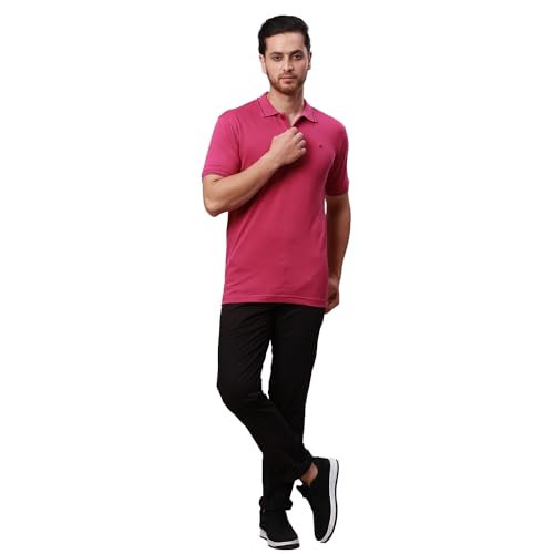 Image of Raymond Contemporary Fit Pure Cotton Solid Pattern Polo Neck Casual T-Shirt