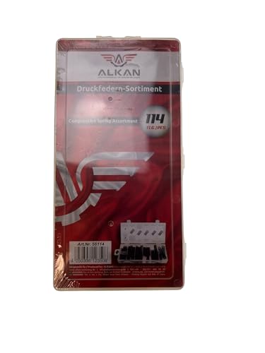 Druckfedern Sortiment Spiralfedern Stahlfeder Metallfedern Federstahl Sprungfeder Kompressionsfedern mit schwarzem Finish div. Stärke, 114-tlg.