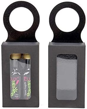 Miniatura 2 de ClearBags Caja de botella de vino de papel negro con ventana, tamaño 2 14 "x 1 18" x 3 78", cajas de regalo plegables colgantes, sostiene trufas,