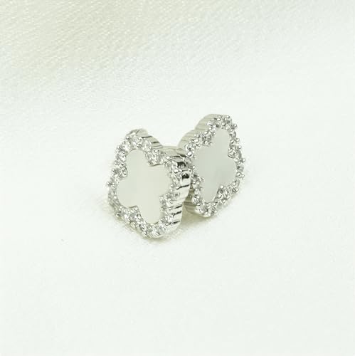 Clover Crystal Earrings for Women | 18K Gold Plated Lucky 4 Leaf Ear Studs | Four Leaf Cubic Zirconia Jewelry for Her4