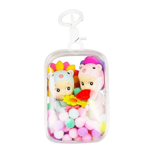 Image of Clear Figure Display Bag with Keychain, Portable Small Doll Storage Bag Hanging Blind Box Organizer Zipper Closure, Dustproof Collectibles Display Case for Showing Off Blind Boxes, Mini Figures
