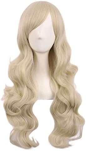 MapofBeauty 28 Inch/70 cm Charming Women Side Bangs Long Curly Full Hair Synthetic Wig (Blonde)