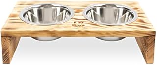 RF - DEER Raised Dog Bowls with Stand | Wooden Feeding Stand with 2 Stainless Steel Bowls for Cats and Dogs | Easy to Keep Clean, Eco friendly | Food & Water Station, Pet Feeder | 41x22x10 cm | Medium