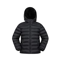 Mountain Warehouse Seasons Fur-Lined Kids Padded Jacket - Lightweight, Warm & Water-resistant Puffer Coat, Boys & Girls - For Autumn Winter, School & Outdoors Black Kids Size 11-12 Years