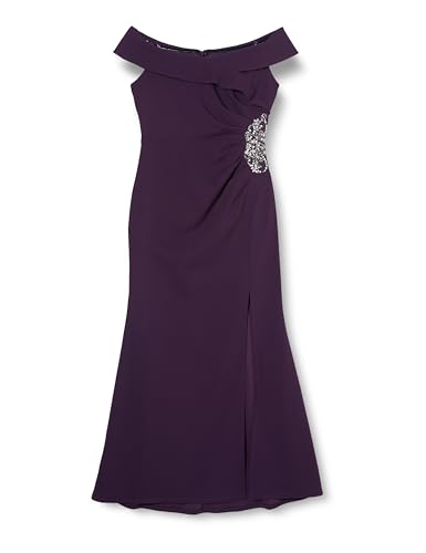 Gina Bacconi Vestido Largo con Cuello Vertical con Abertura Frontal Fruncida en el Lado de la Cintura con Adorno cóctel, Ciruela, 40 para Mujer