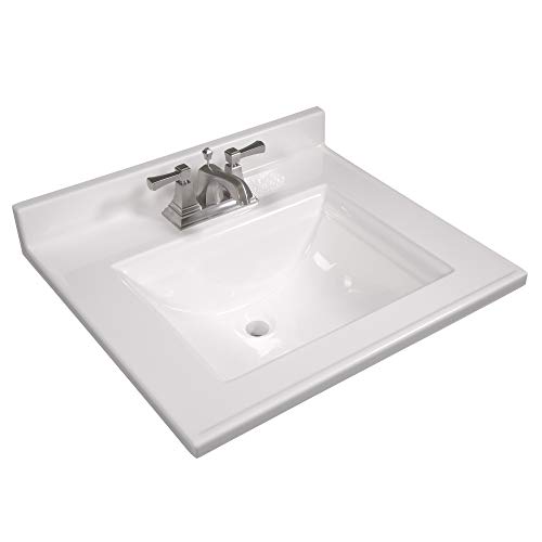 Design House 557629-Wht 25-Inch Camilla Cultured Marble Centerset Mount Rectangle Singe Bowl Vanity Top With Integrated Backsplash, Solid White #TOP2