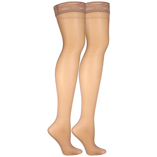 Image of Truform Sheer Compression Stockings, 8-15 mmHg, Women's Thigh High Length, 20 Denier, Beige, Large (Pack of 2)